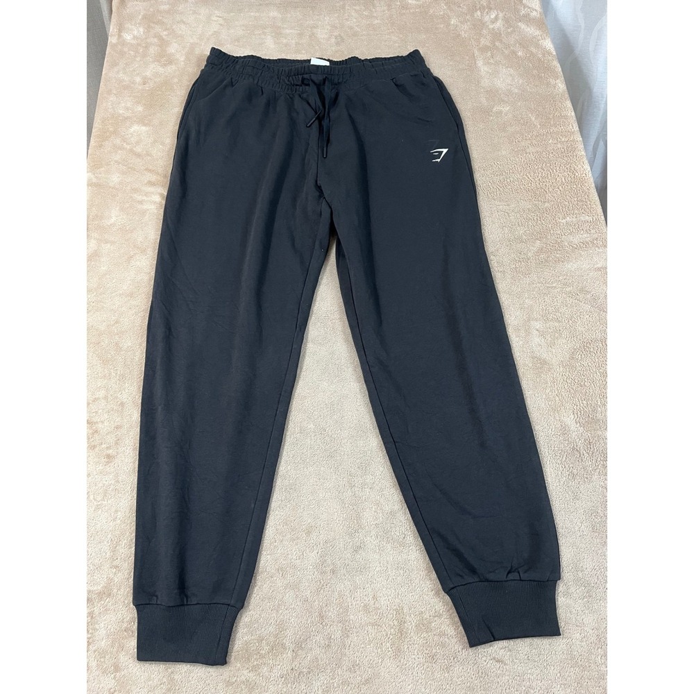 Gymshark Crest Joggers Men's Size 2XL Black Sweatpants Activewear Athleisure EUC